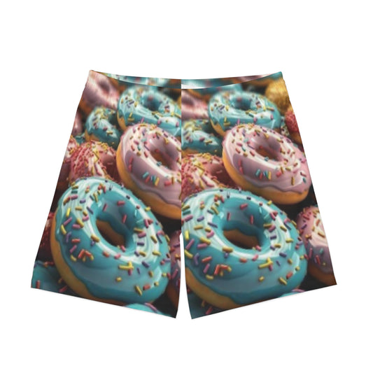 Donut Dreams Men's Beach Shorts, Fun Swim Trunks, Summer Vacation Pants, Gift for Food Lovers, Festival Attire, Casual Beachwear